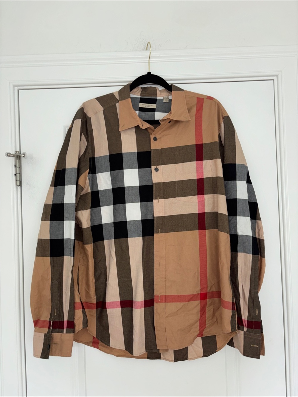Burberry Tan Black White Plaid Button-Down Shirt - Picture 4 of 7